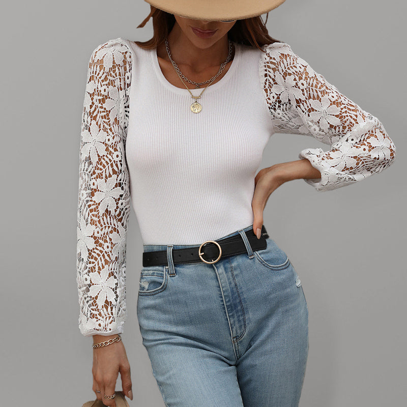 Luciana Women Floral Lace Sleeve Knit Top