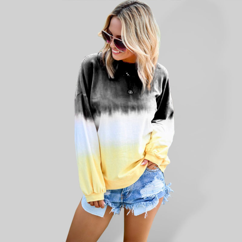 Kiersten New Ladies Tie Dye Rainbow Gradient Print Long Sleeve Sweatshirt