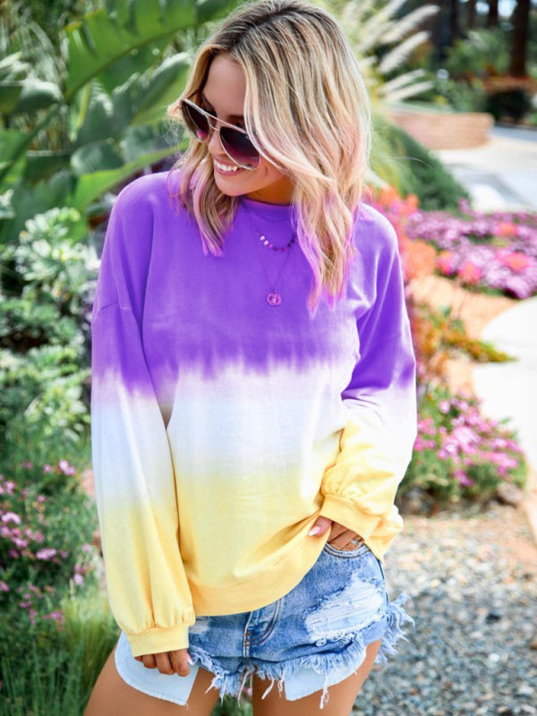 Kiersten New Ladies Tie Dye Rainbow Gradient Print Long Sleeve Sweatshirt