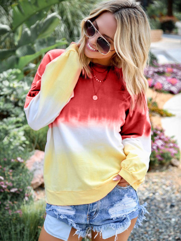 Kiersten New Ladies Tie Dye Rainbow Gradient Print Long Sleeve Sweatshirt