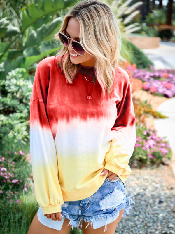 Kiersten New Ladies Tie Dye Rainbow Gradient Print Long Sleeve Sweatshirt
