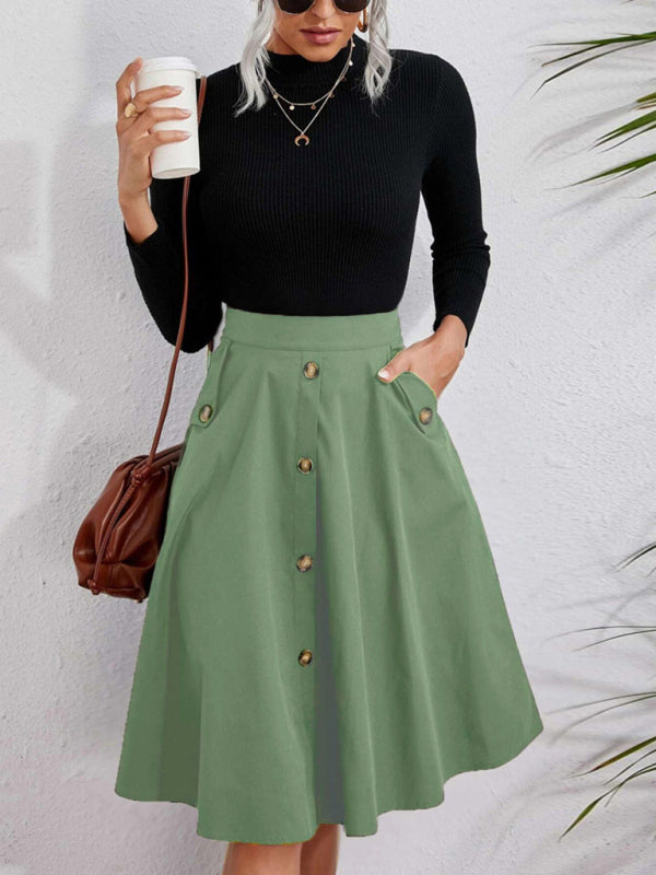 Alison Women's Pocket Button Elegant Midi Skirt