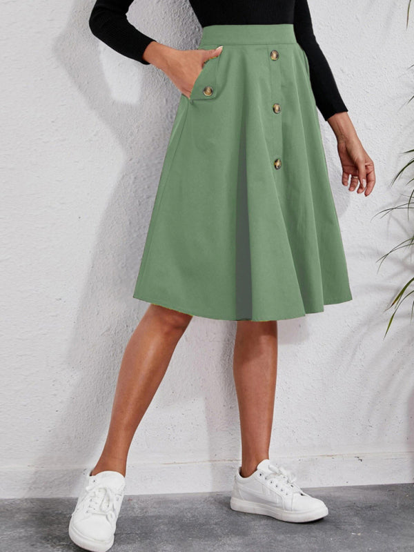 Alison Women's Pocket Button Elegant Midi Skirt