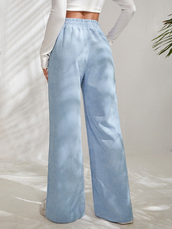 Charlotte Women's solid color corduroy paneled slit wide-leg trousers