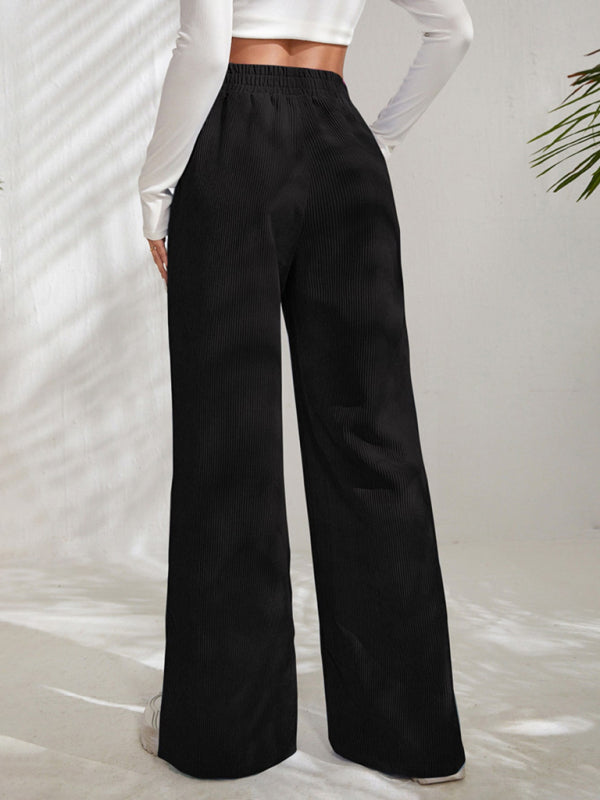Charlotte Women's solid color corduroy paneled slit wide-leg trousers