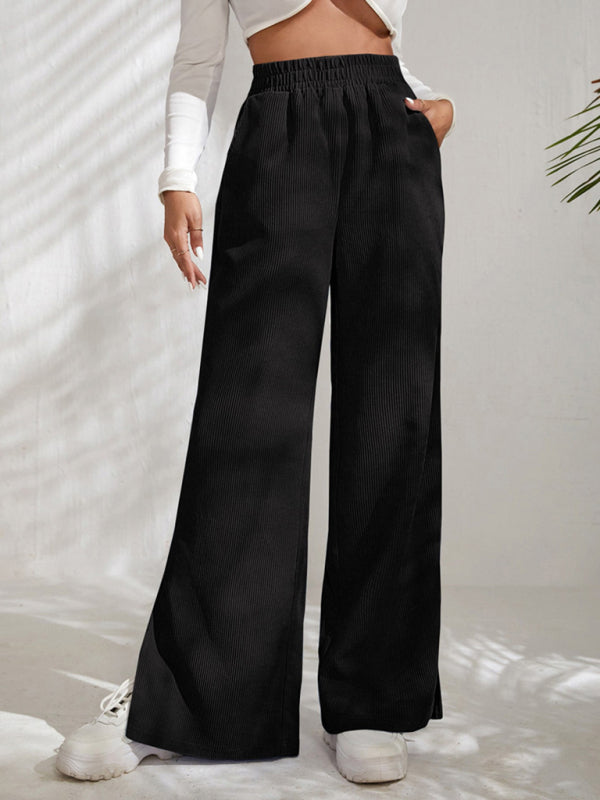 Charlotte Women's solid color corduroy paneled slit wide-leg trousers