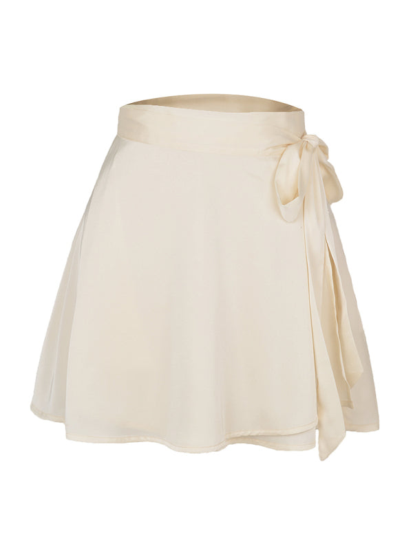Anya Solid Color Skirt High Waist Fashion One Piece Tie Skirt Chiffon Satin Wrap Skirt