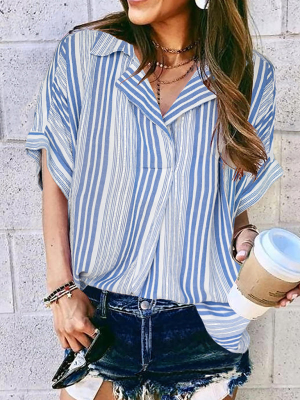 Lavinia New Half Open V-Neck Leopard Print Short-Sleeved Shirt