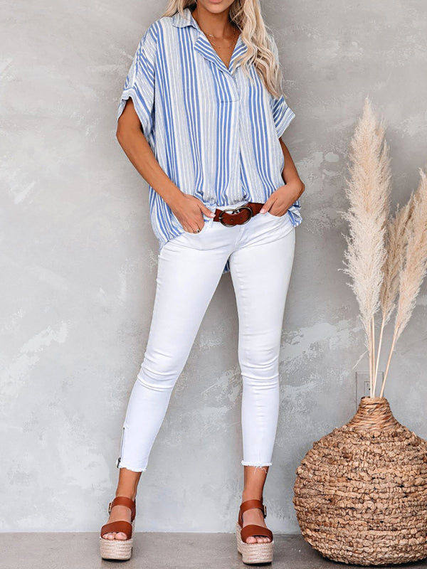 Lavinia New Half Open V-Neck Leopard Print Short-Sleeved Shirt