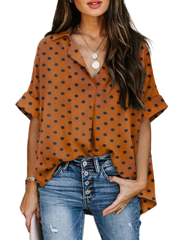 Lavinia New Half Open V-Neck Leopard Print Short-Sleeved Shirt