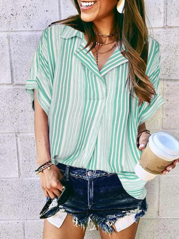 Lavinia New Half Open V-Neck Leopard Print Short-Sleeved Shirt