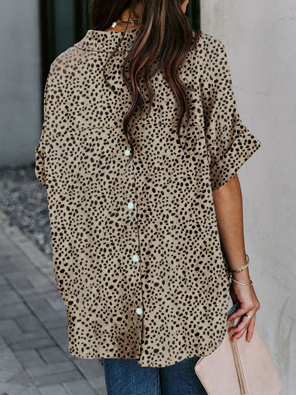 Lavinia New Half Open V-Neck Leopard Print Short-Sleeved Shirt