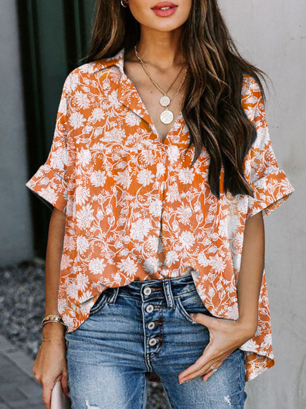 Lavinia New Half Open V-Neck Leopard Print Short-Sleeved Shirt