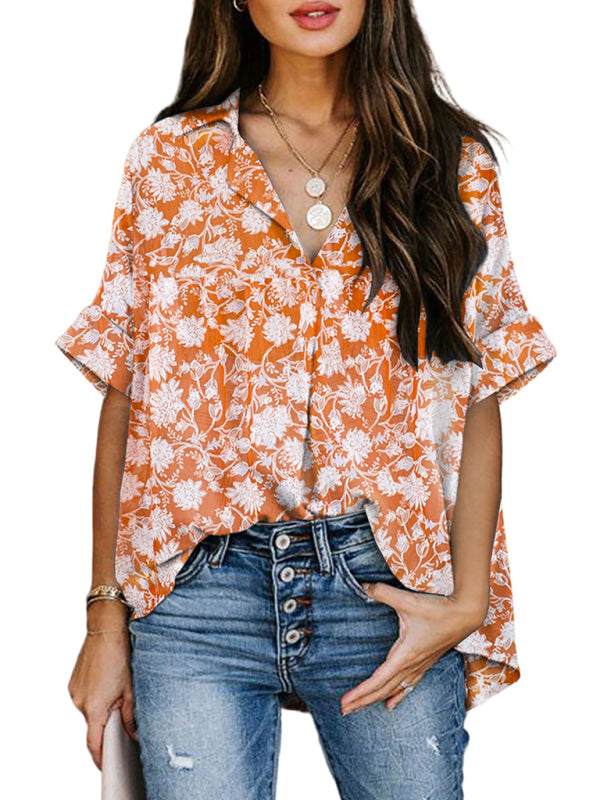 Lavinia New Half Open V-Neck Leopard Print Short-Sleeved Shirt