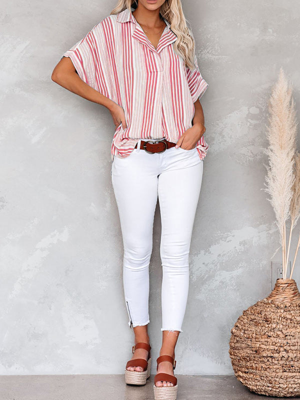Lavinia New Half Open V-Neck Leopard Print Short-Sleeved Shirt
