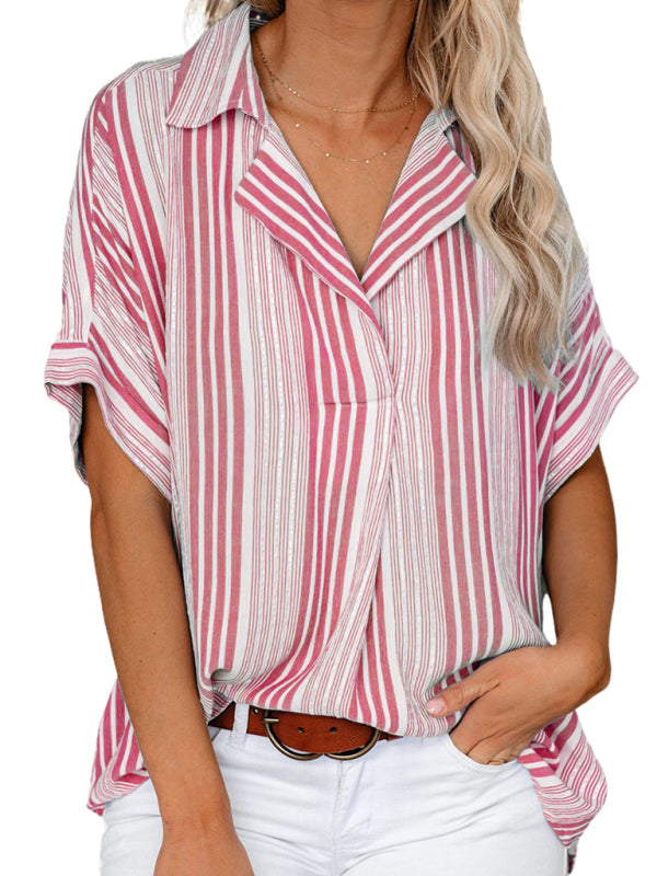 Lavinia New Half Open V-Neck Leopard Print Short-Sleeved Shirt