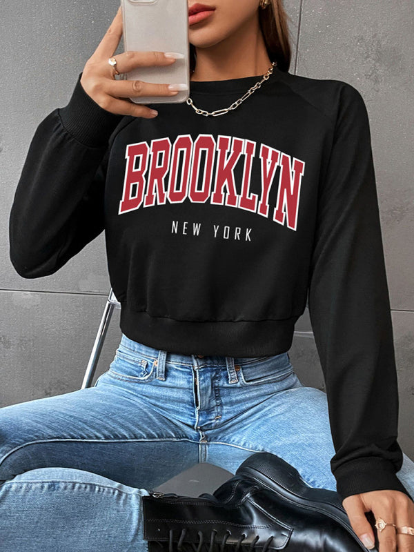 Ashley Women's Sports Preppy Round Neck Raglan Sleeve Sweatshirt