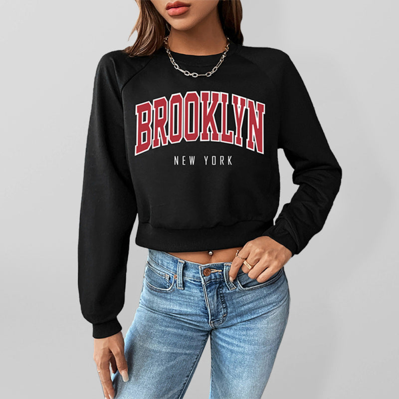 Ashley Women's Sports Preppy Round Neck Raglan Sleeve Sweatshirt