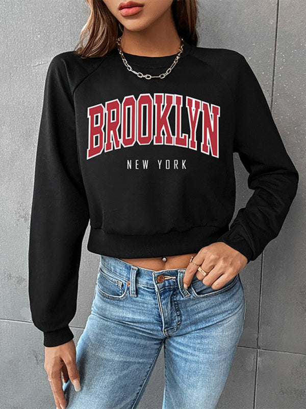 Ashley Women's Sports Preppy Round Neck Raglan Sleeve Sweatshirt