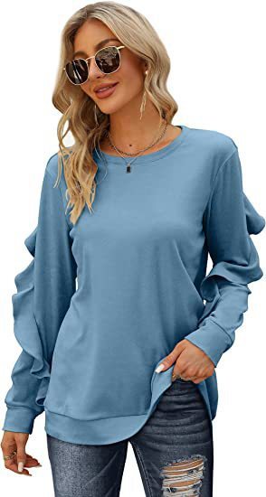 Willa New Casual Round Neck Sweater Pleated Long-Sleeved Top