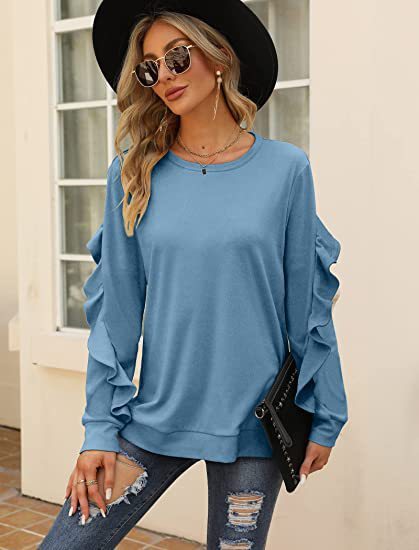 Willa New Casual Round Neck Sweater Pleated Long-Sleeved Top