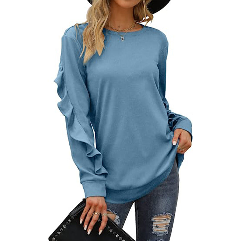 Willa New Casual Round Neck Sweater Pleated Long-Sleeved Top