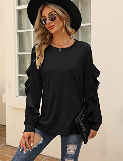 Willa New Casual Round Neck Sweater Pleated Long-Sleeved Top