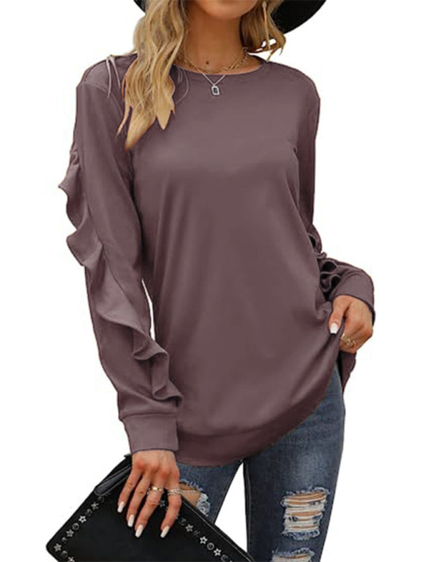 Willa New Casual Round Neck Sweater Pleated Long-Sleeved Top