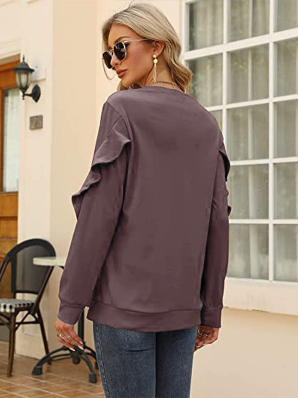 Willa New Casual Round Neck Sweater Pleated Long-Sleeved Top