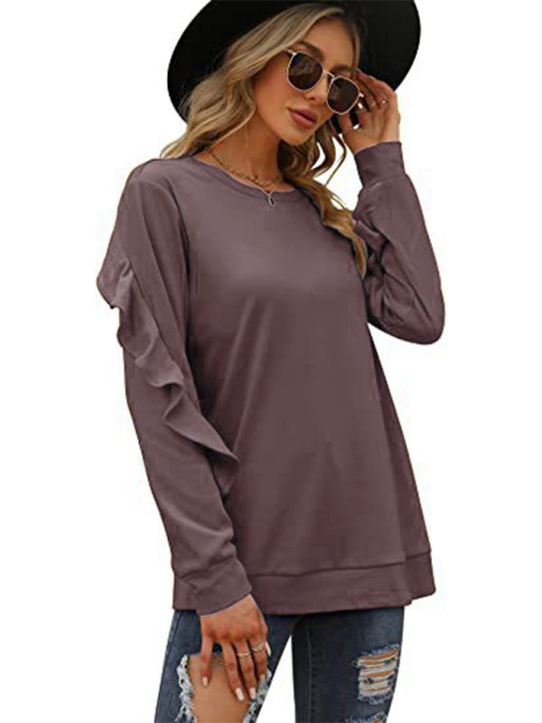 Willa New Casual Round Neck Sweater Pleated Long-Sleeved Top
