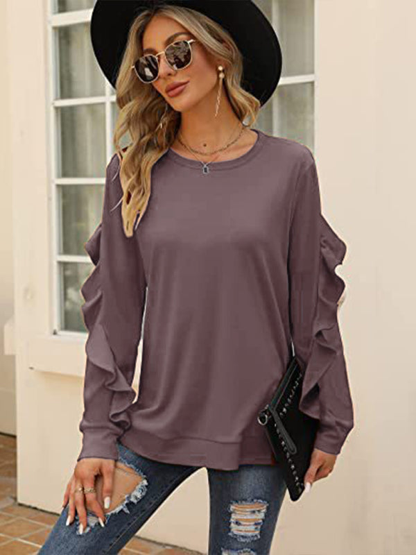 Willa New Casual Round Neck Sweater Pleated Long-Sleeved Top
