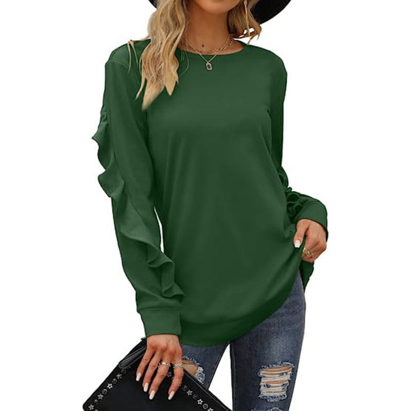 Willa New Casual Round Neck Sweater Pleated Long-Sleeved Top