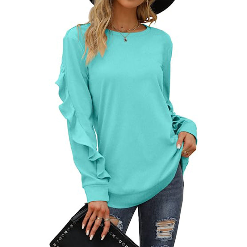 Willa New Casual Round Neck Sweater Pleated Long-Sleeved Top