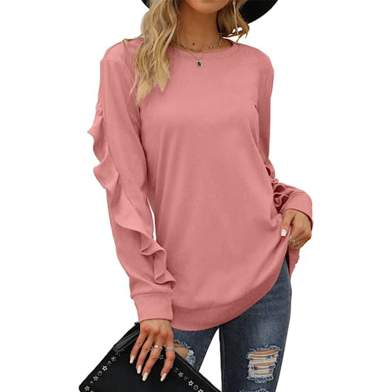 Willa New Casual Round Neck Sweater Pleated Long-Sleeved Top