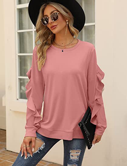 Willa New Casual Round Neck Sweater Pleated Long-Sleeved Top