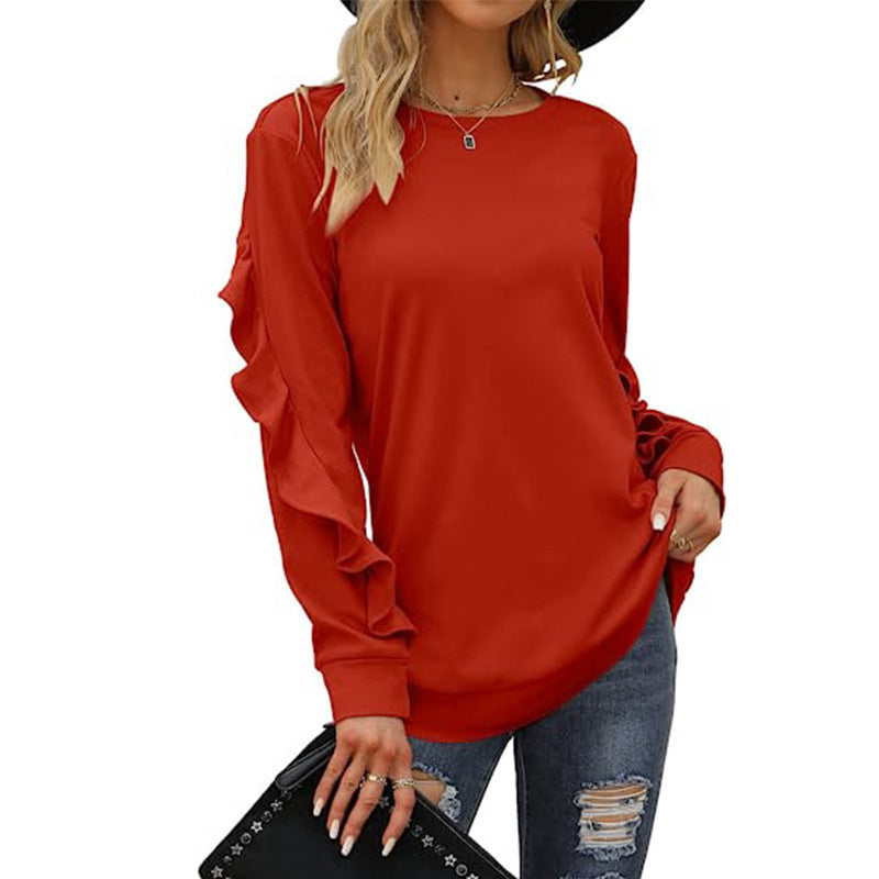 Willa New Casual Round Neck Sweater Pleated Long-Sleeved Top
