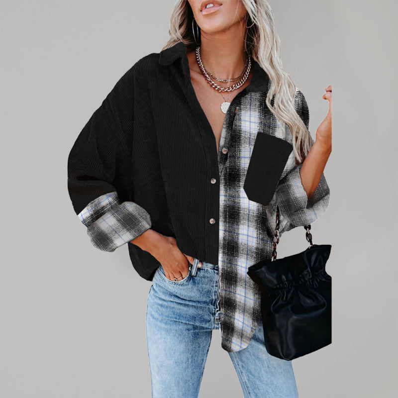 Leonie Plaid Shirt Cross-Border European And American Foreign Trade Women's Long-Sleeved Loose Pocket Shirt