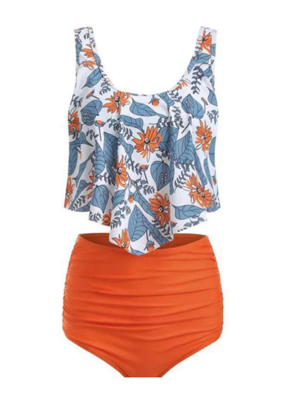 Emmanuelle Sexy Print High Waist Bikini Ruffle Swimsuit