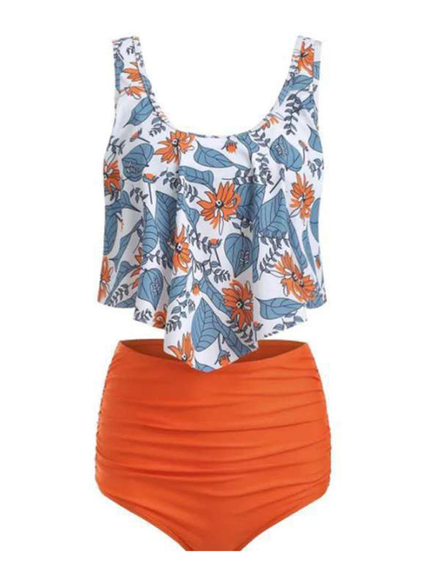 Emmanuelle Sexy Print High Waist Bikini Ruffle Swimsuit