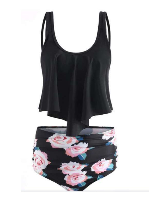 Emmanuelle Sexy Print High Waist Bikini Ruffle Swimsuit