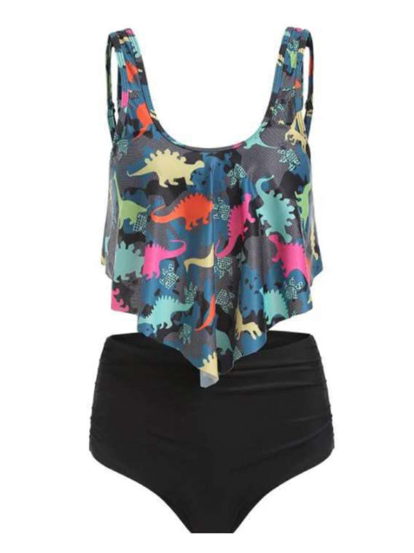 Emmanuelle Sexy Print High Waist Bikini Ruffle Swimsuit