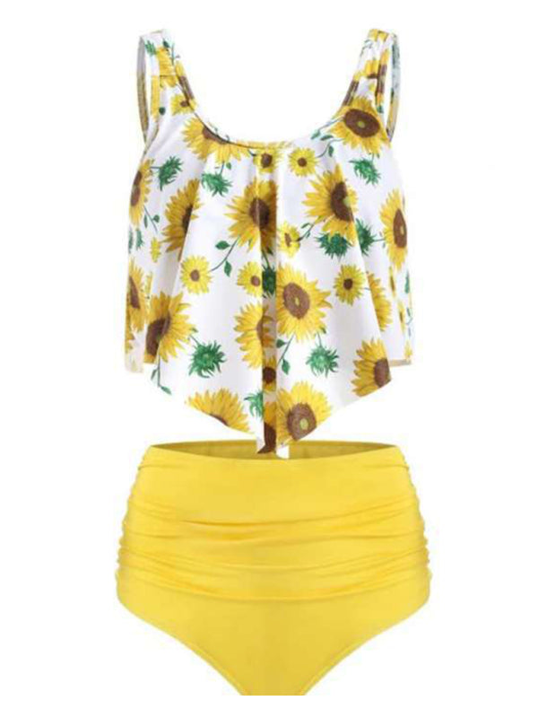 Emmanuelle Sexy Print High Waist Bikini Ruffle Swimsuit
