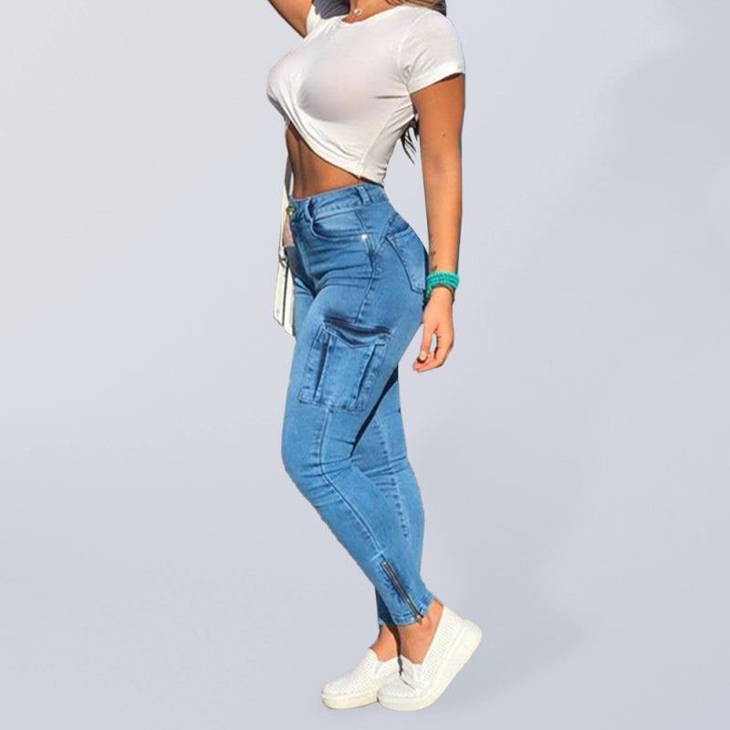 Diana Women's Zipped Pocket Distressed Utility Skinny Jeans