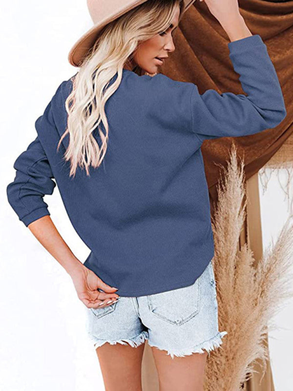 Galilea Women's Clothes Amazon Hot Style V-Neck Solid Color Long-Sleeved Top T-Shirt Women