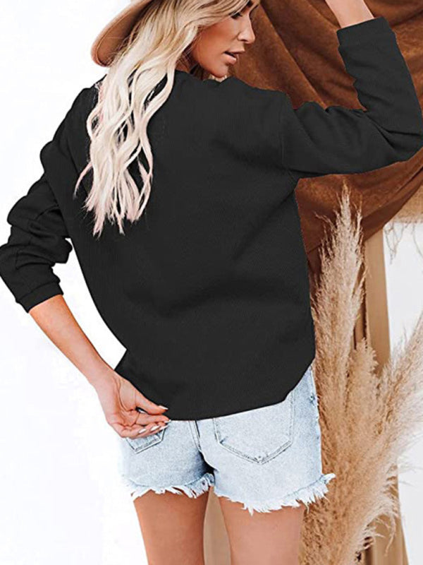 Galilea Women's Clothes Amazon Hot Style V-Neck Solid Color Long-Sleeved Top T-Shirt Women
