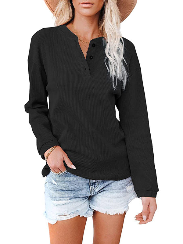 Galilea Women's Clothes Amazon Hot Style V-Neck Solid Color Long-Sleeved Top T-Shirt Women