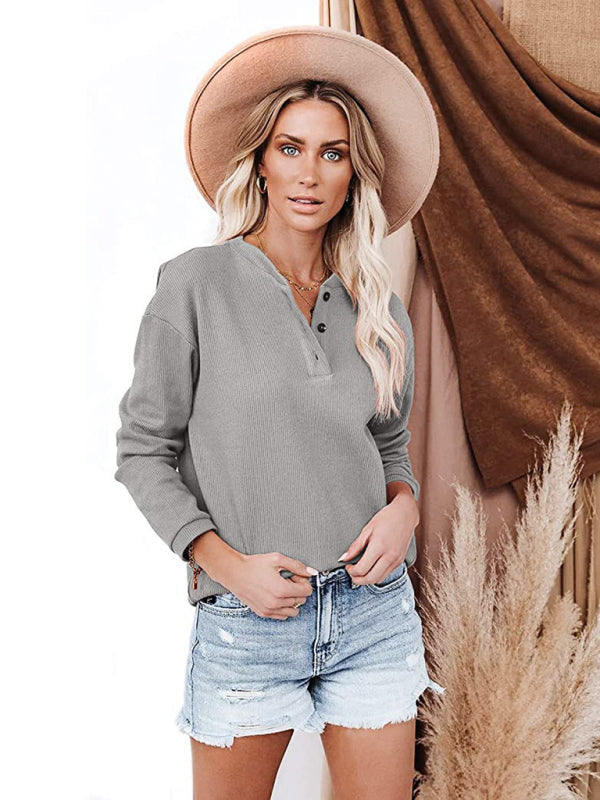 Galilea Women's Clothes Amazon Hot Style V-Neck Solid Color Long-Sleeved Top T-Shirt Women