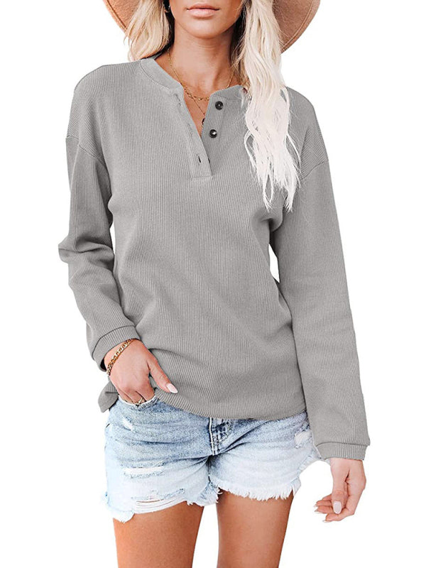 Galilea Women's Clothes Amazon Hot Style V-Neck Solid Color Long-Sleeved Top T-Shirt Women