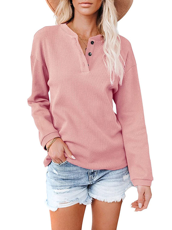 Galilea Women's Clothes Amazon Hot Style V-Neck Solid Color Long-Sleeved Top T-Shirt Women