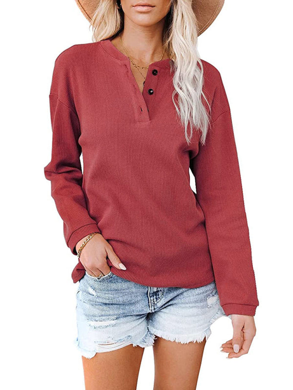 Galilea Women's Clothes Amazon Hot Style V-Neck Solid Color Long-Sleeved Top T-Shirt Women
